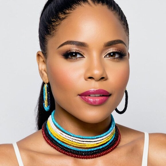 Multicolored Beaded Jewelry Set, Beaded Jewelry, Multicolored Accessories - Picture 1 of 4